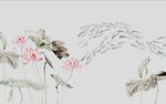 水墨荷花鱼中式玄关屏风创意手绘