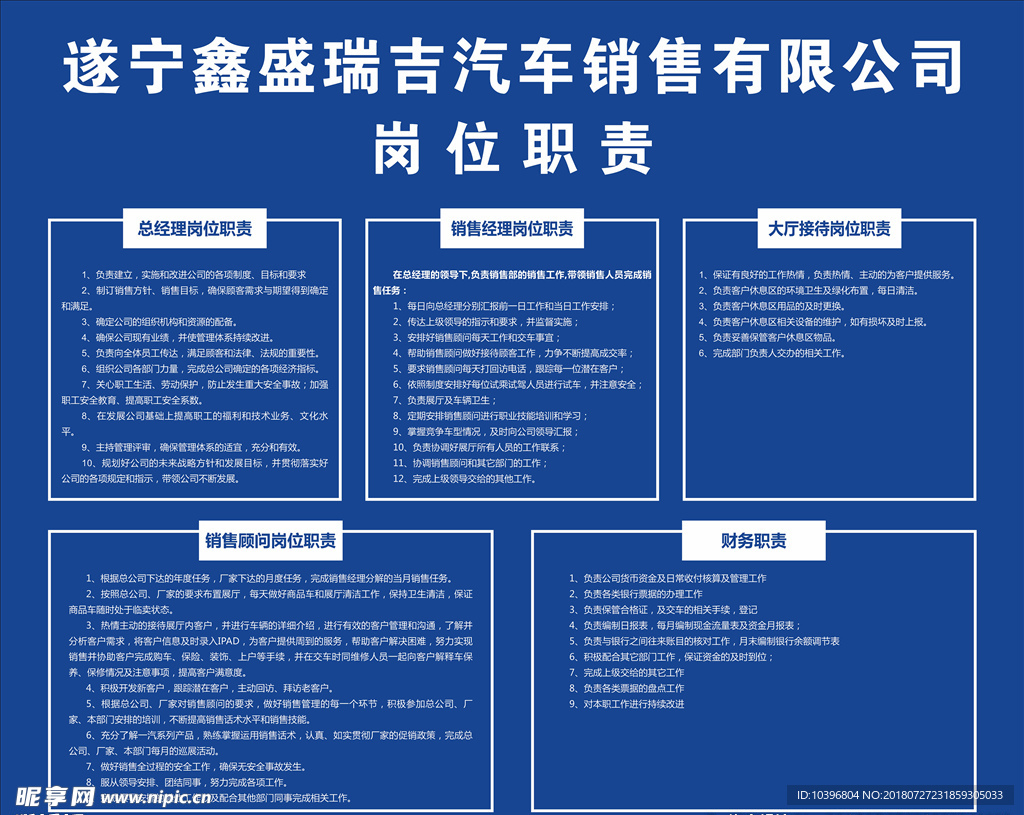 汽车销售公司岗位职责