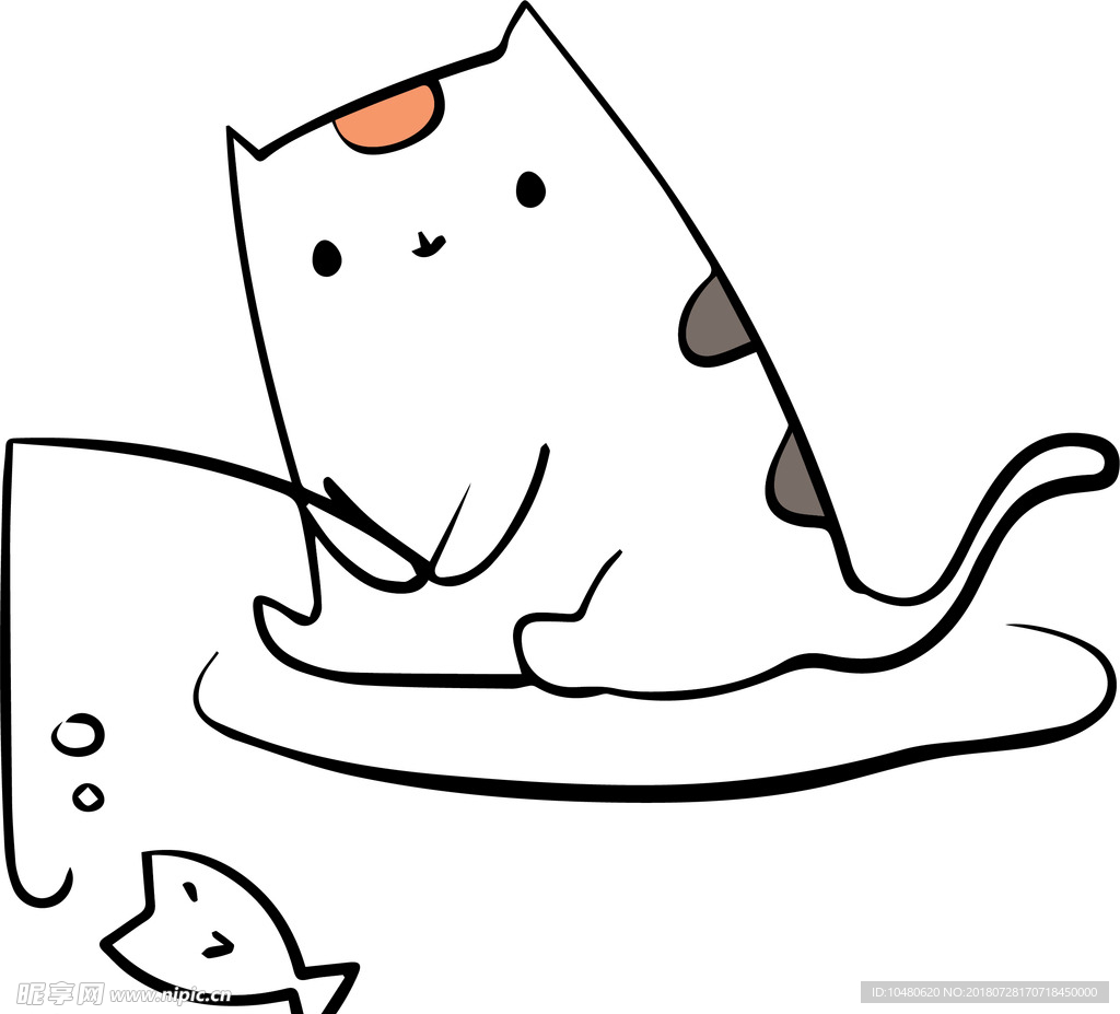 小猫钓鱼开心可爱卡通壁纸图片_装饰图案_设计元素-图行天下素材网