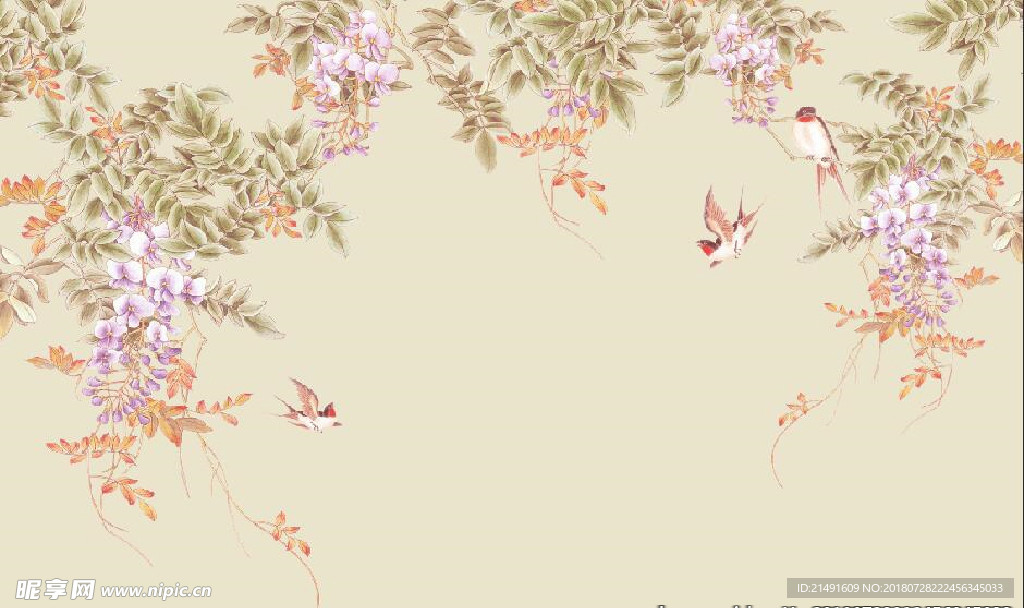 中式花鸟背景墙