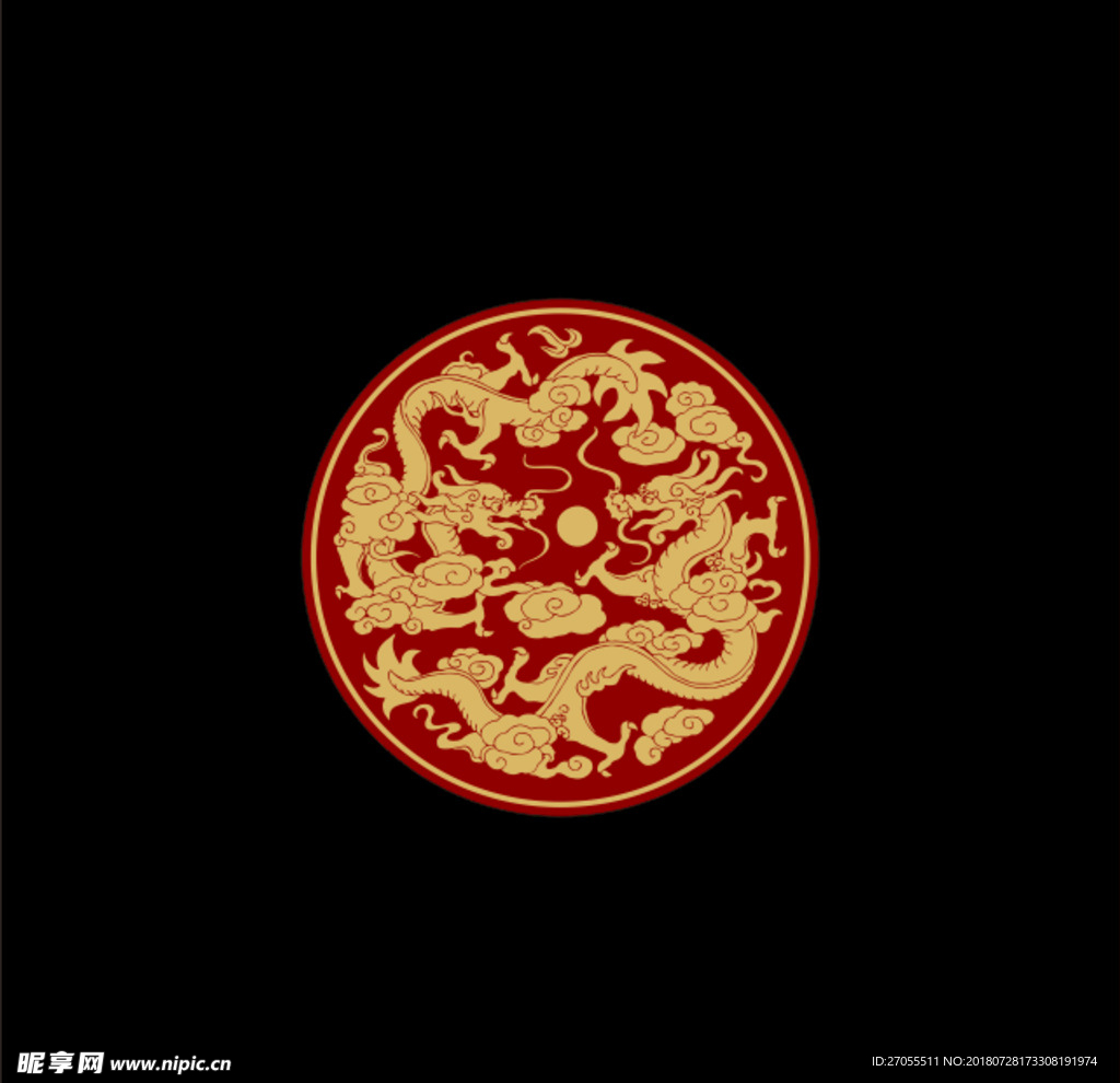 团龙 二龙戏珠 中国传统纹样
