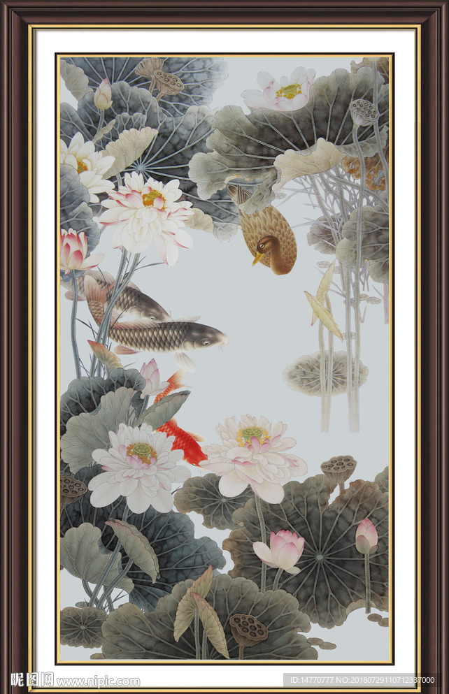 竖幅荷花国画