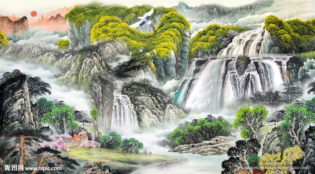 山水国画背景墙