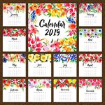 矢量2019年水彩花卉年历