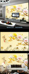 家和富贵彩雕牡丹花电视背景墙