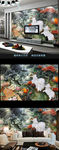 中式玉雕山水孔雀电视背景墙