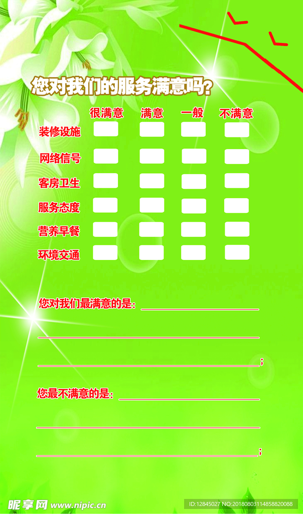 不满意卡背面