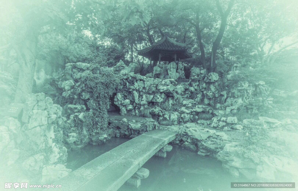 庭院墨画