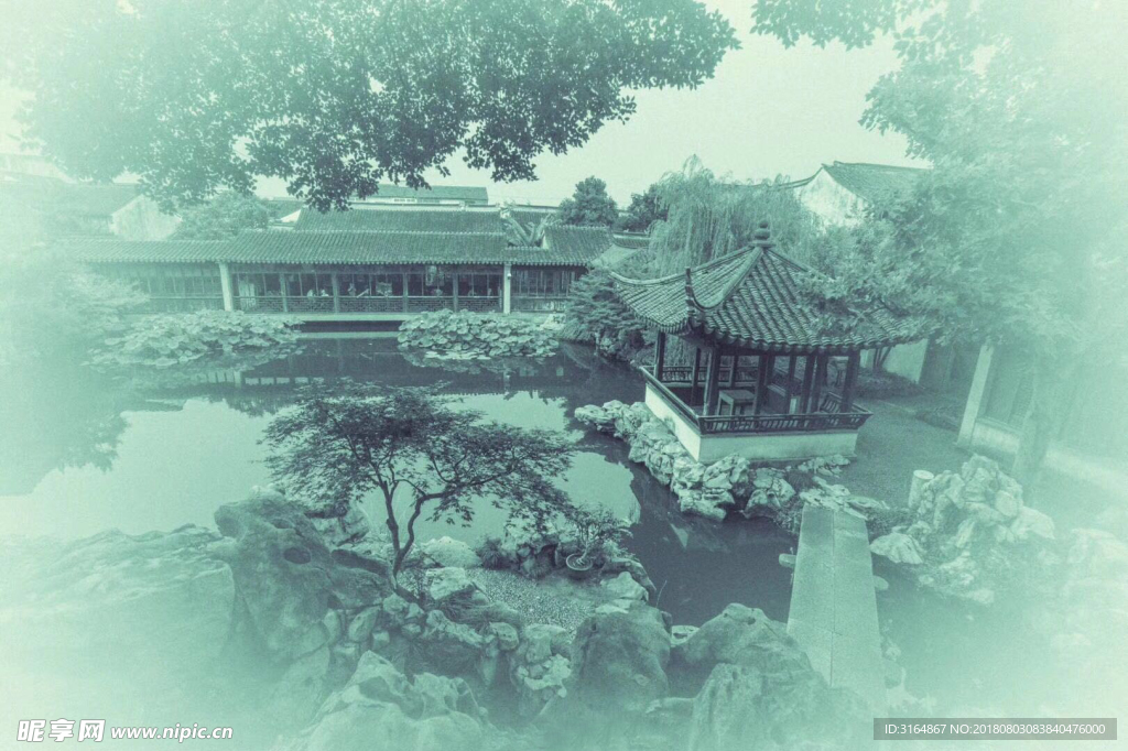 庭院墨画