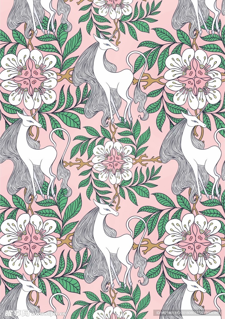 插画马花卉