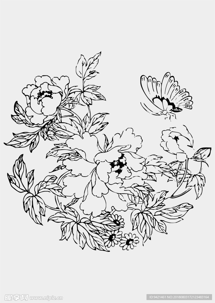 白描牡丹