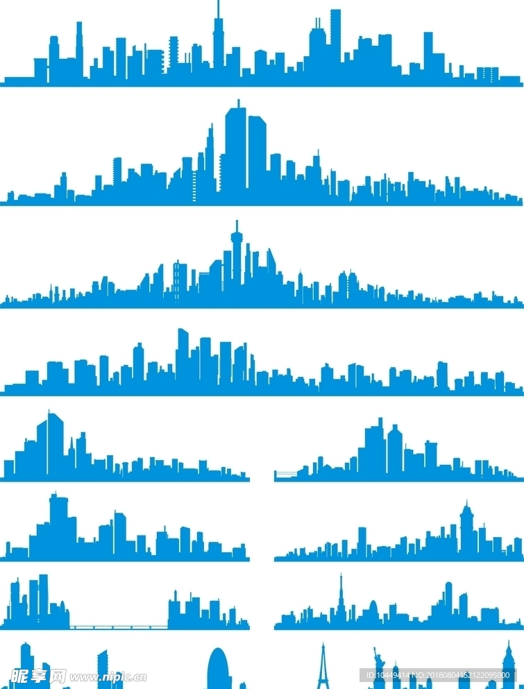 蓝色城市剪影矢量图