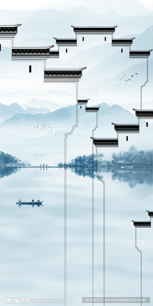 徽派马头琴中式艺术设计背景底纹