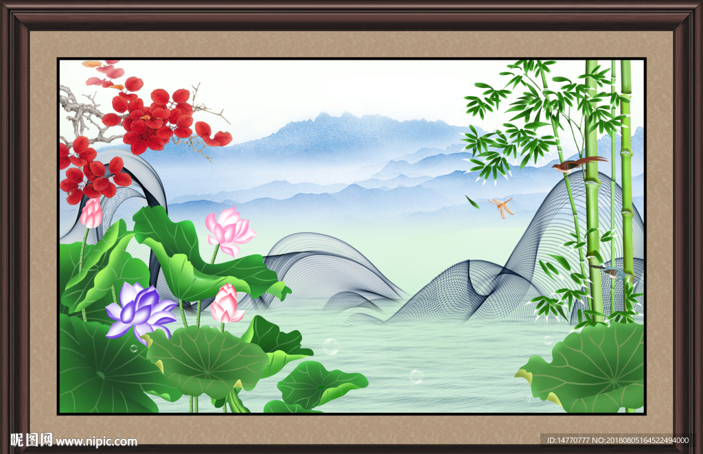 荷花壁画