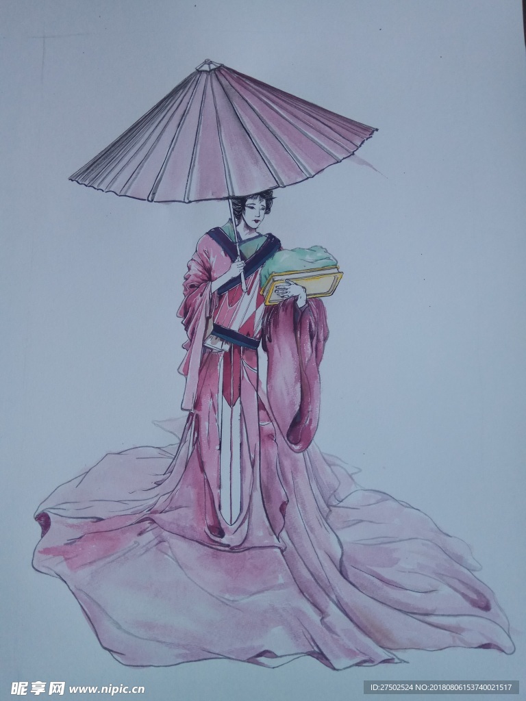 古典美女水彩画