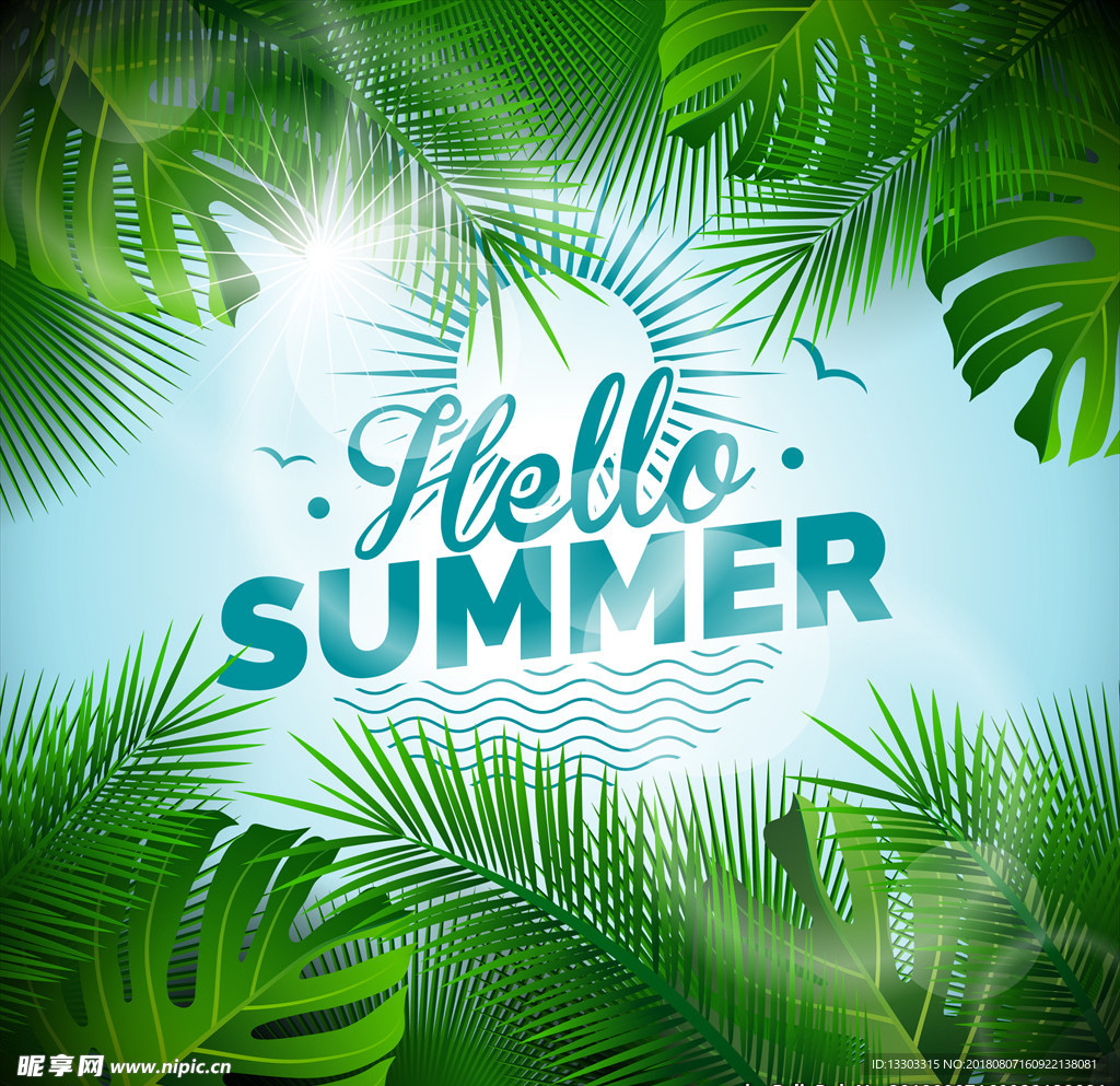 棕榈树叶夏天背景海报