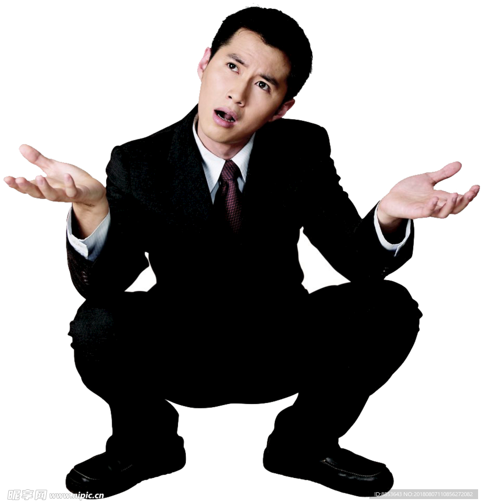 摊手张开无可奈何白领蹲着人物