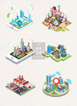 3D等距城市建筑插画素材