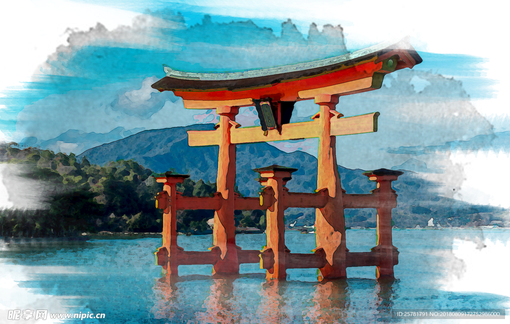 水彩效果   风景   素材