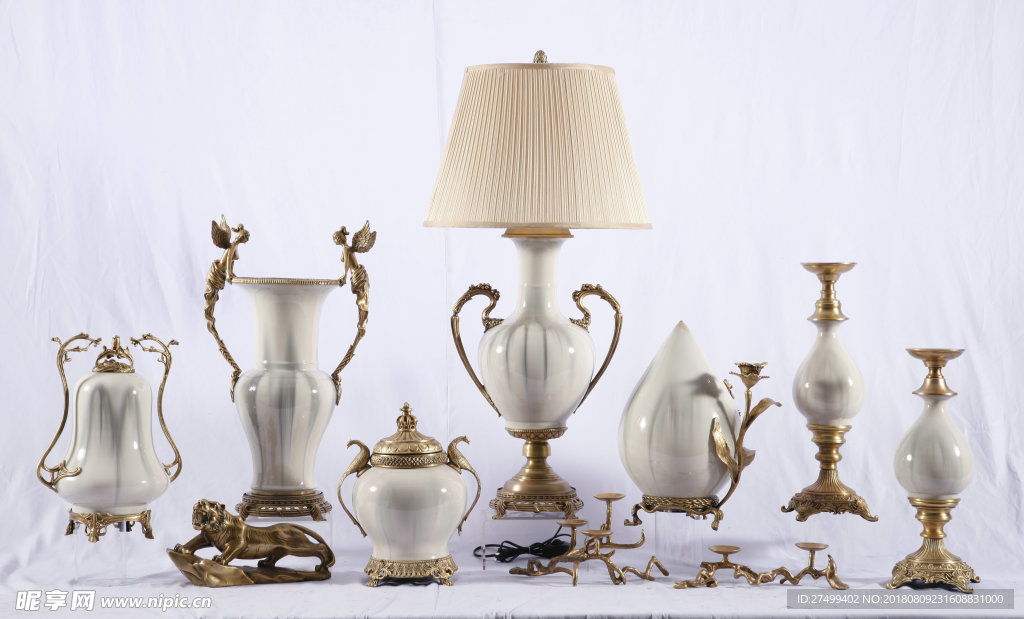 中式陶瓷配铜罐子花瓶台灯图片
