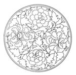 中国圆形牡丹花线条图案