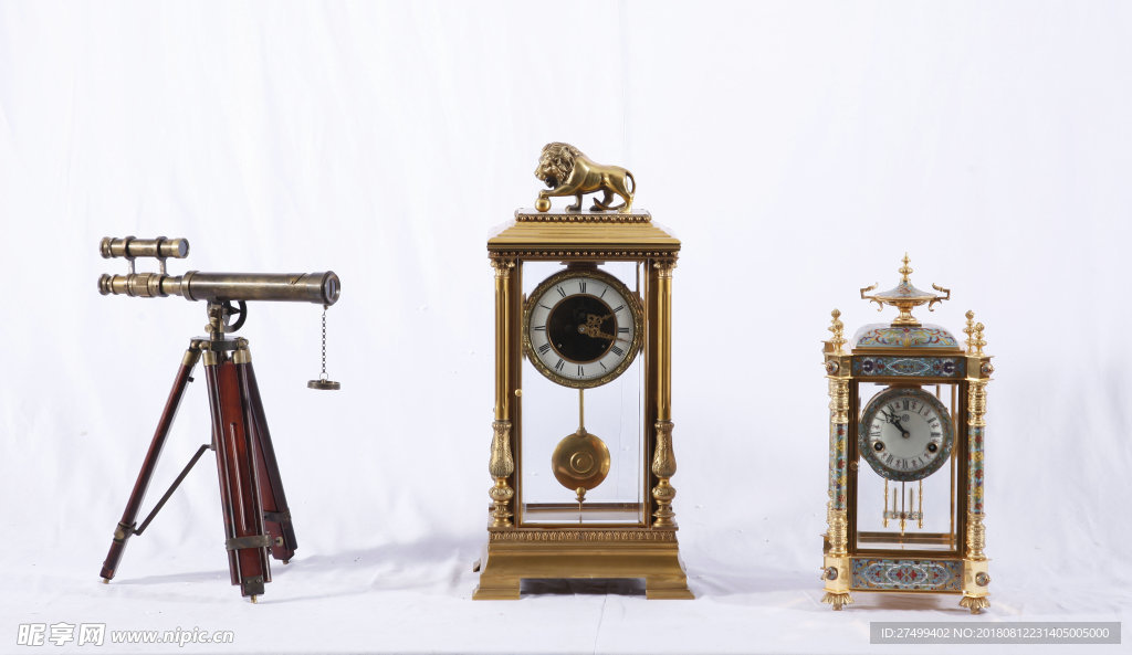 复古怀旧铜望远镜 欧式桌面时钟