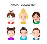 6款不同国家服饰女子头像矢量图