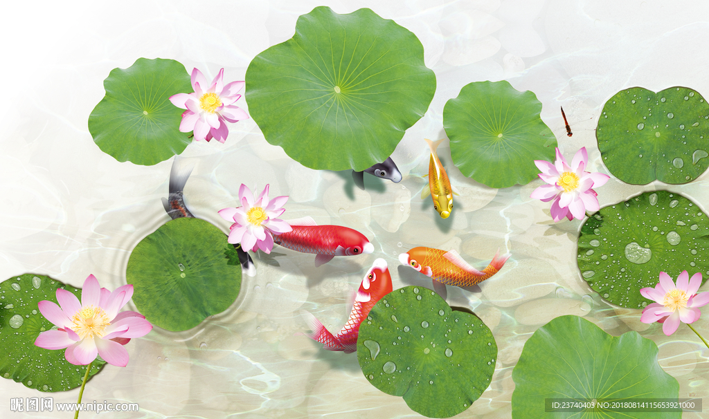 荷花鲤鱼背景墙