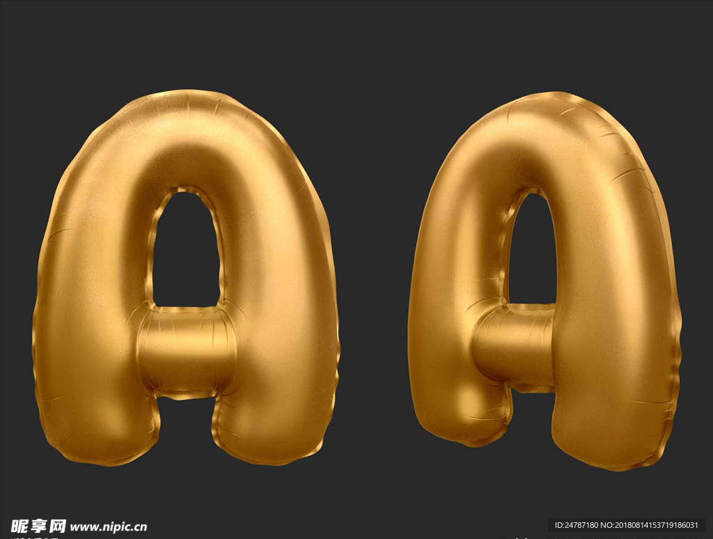 数字金色气球质感大写字母A