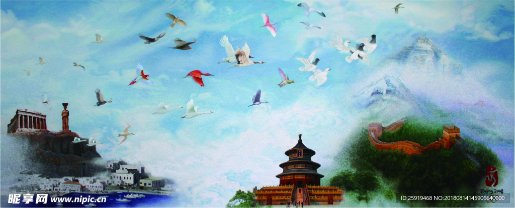 百年 奥运 长城  鸽子 故宫