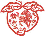 仙桃形状梅花钱币剪纸图案