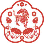 马年连年有余花型剪纸图案