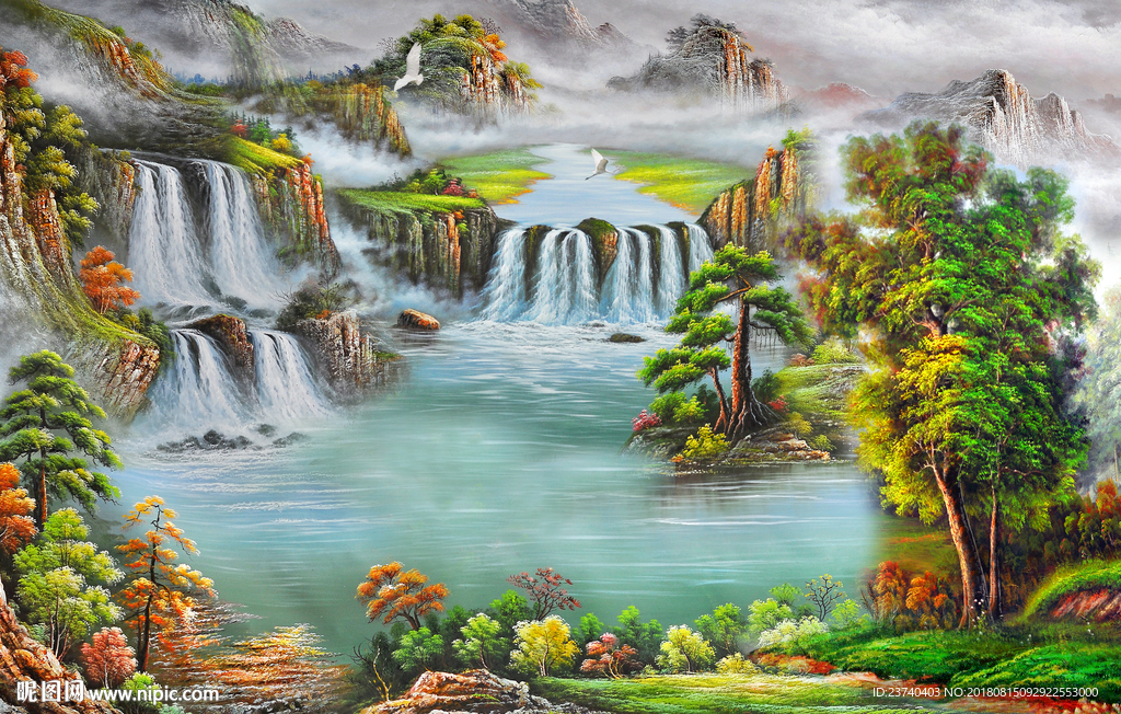 油画山水风景