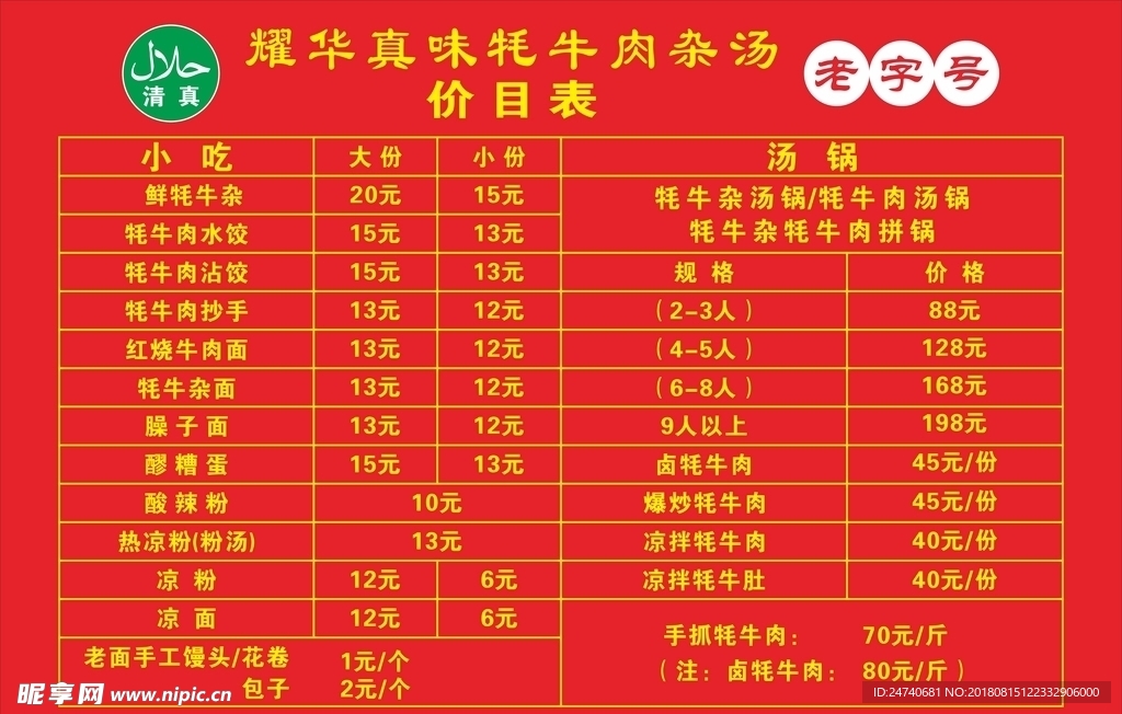 价目表