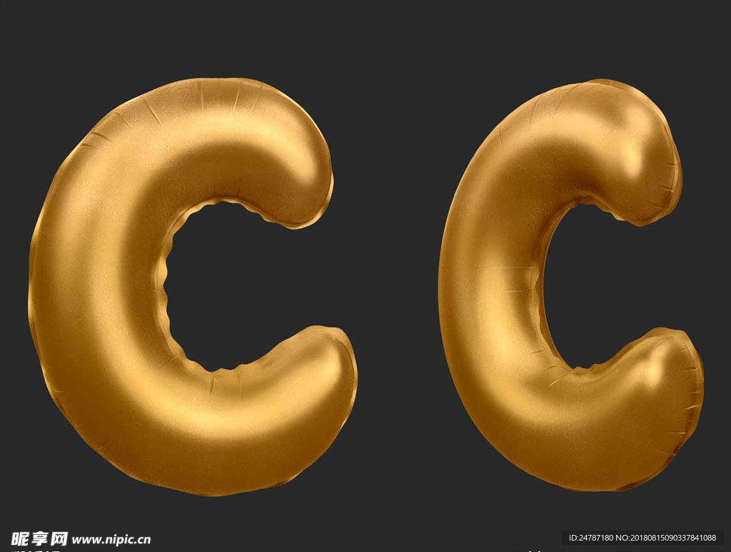 数字金色气球质感大写字母C