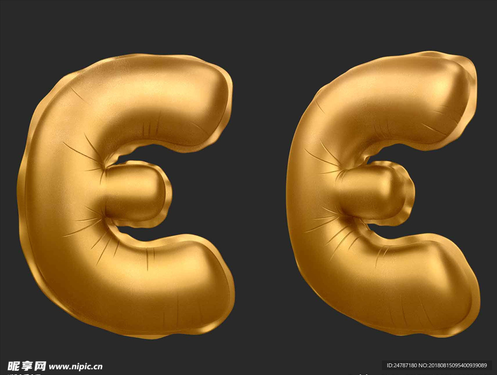 数字金色气球质感大写字母E