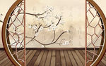 新中式浮雕梅花花鸟背景墙