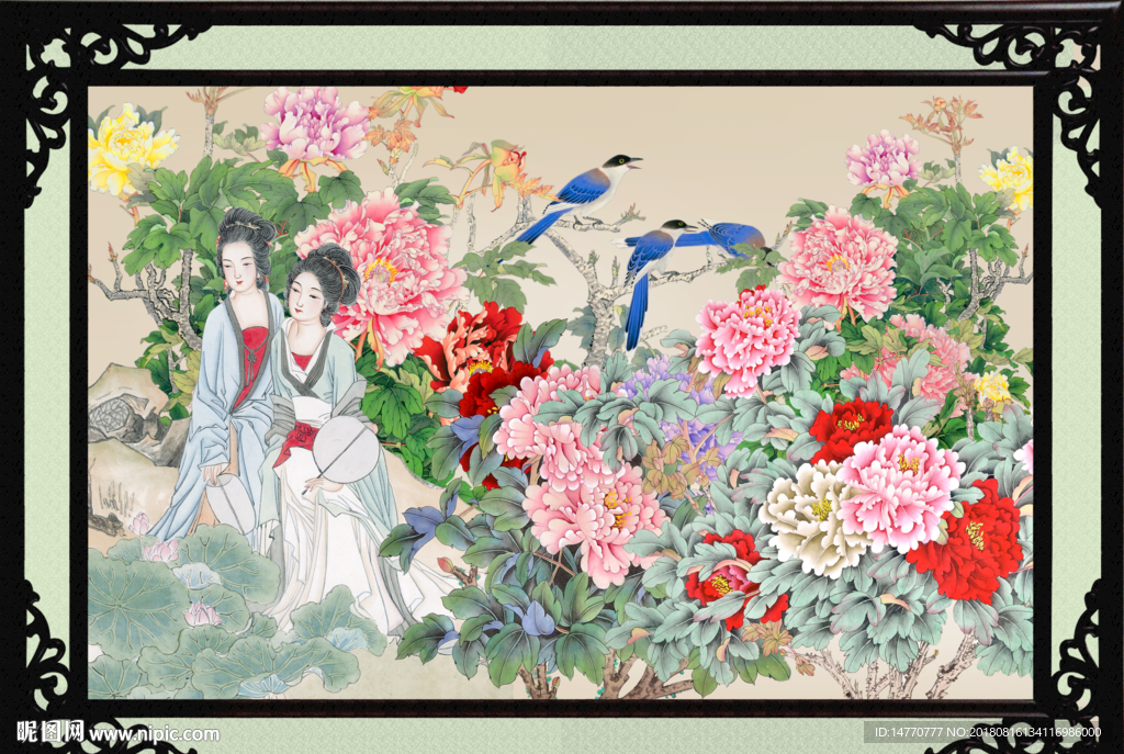 花开富贵仕女图