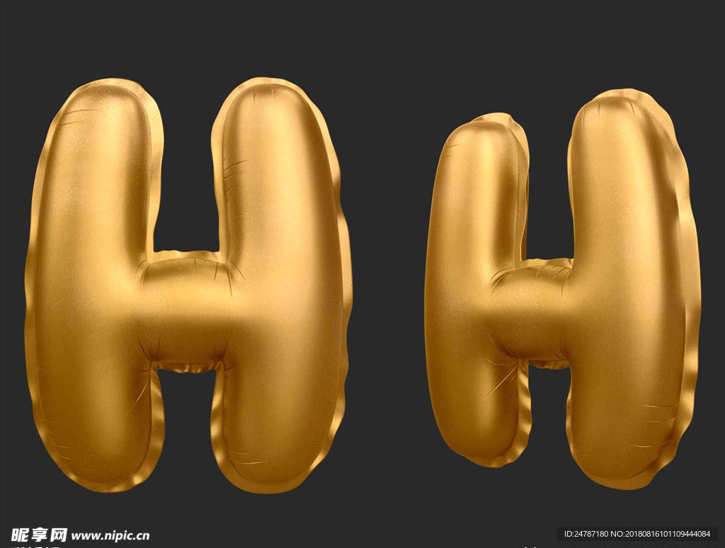 数字金色气球质感大写字母H