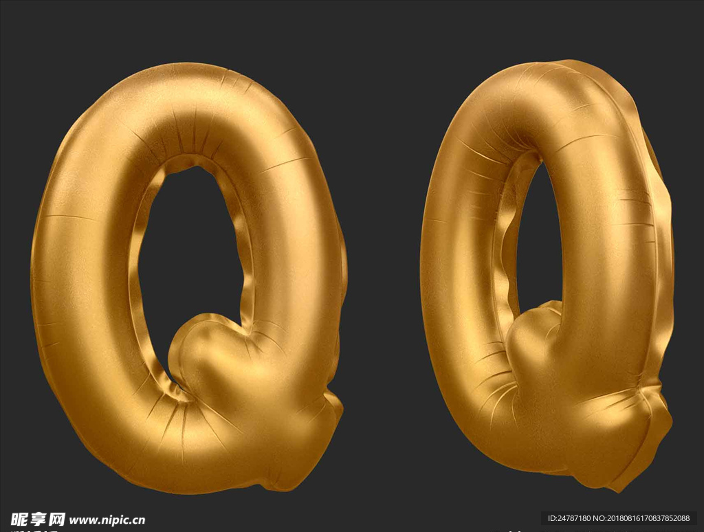 数字金色气球质感大写字母Q