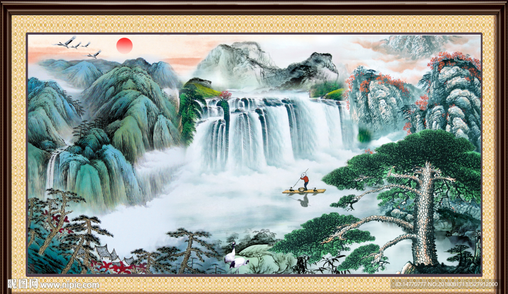 国画山水迎客松