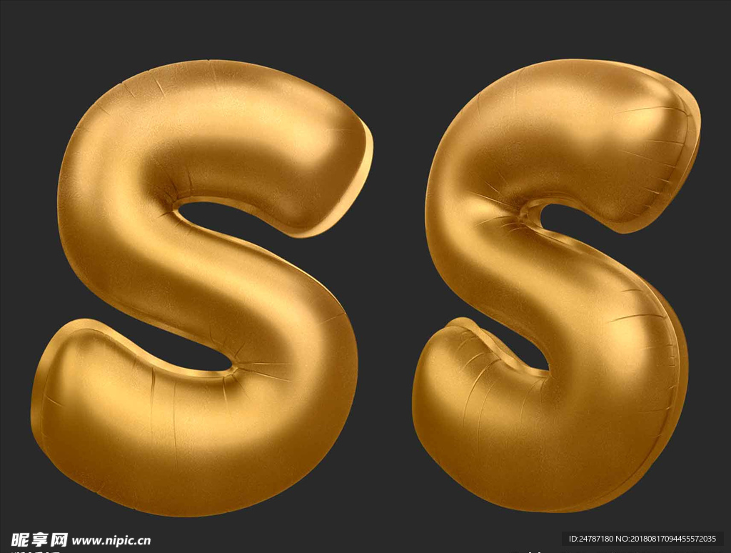 数字金色气球质感大写字母S