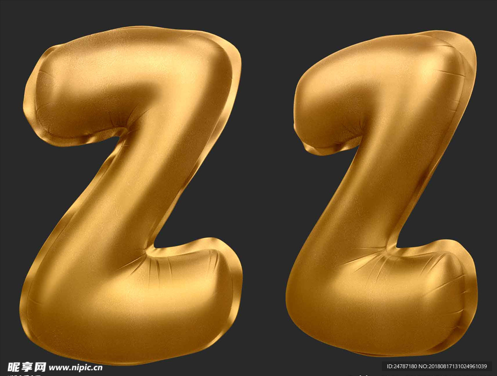 数字金色气球质感大写字母Z