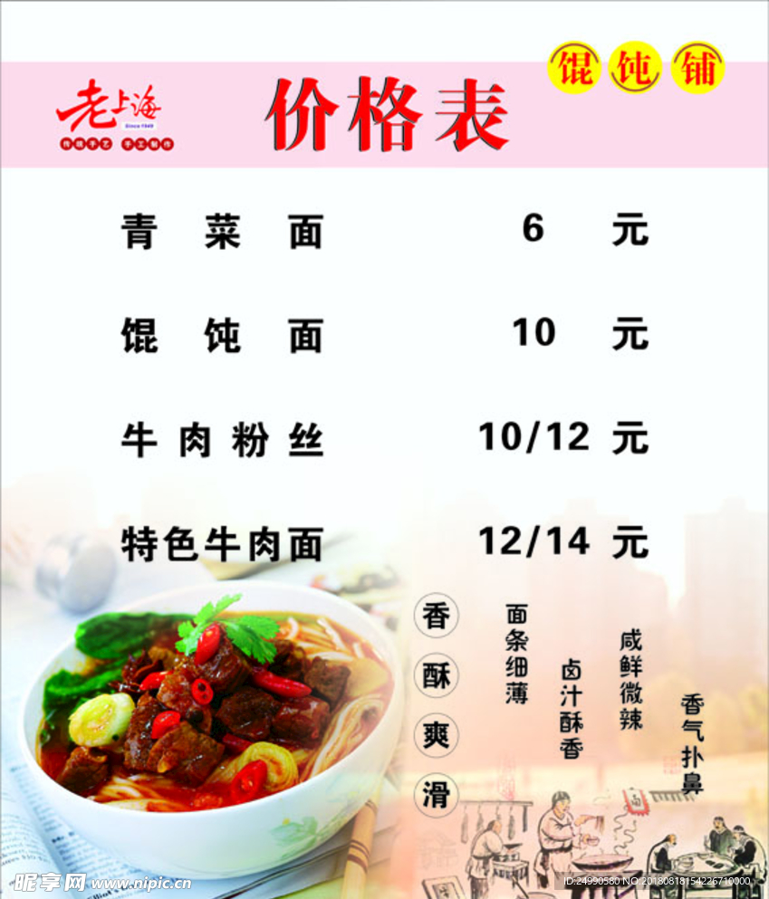 馄饨铺价格表