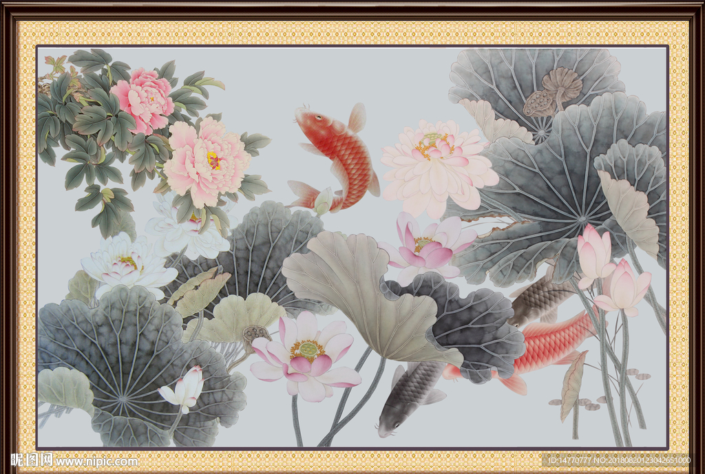 荷花壁画