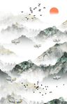 日出山水水墨立体创意玄关屏风背