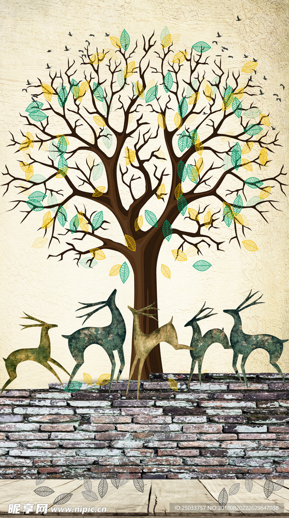 创意麋鹿树林玄关屏风背景底