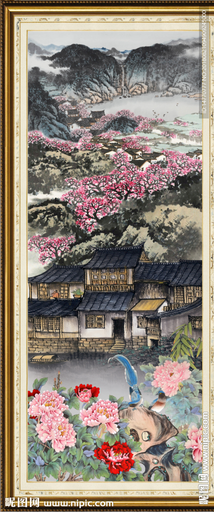 竖幅国画牡丹