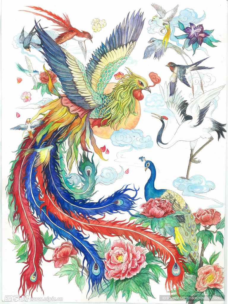 凤凰  吉祥   工笔画  吉