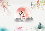 水墨花鸟宫灯中秋背景